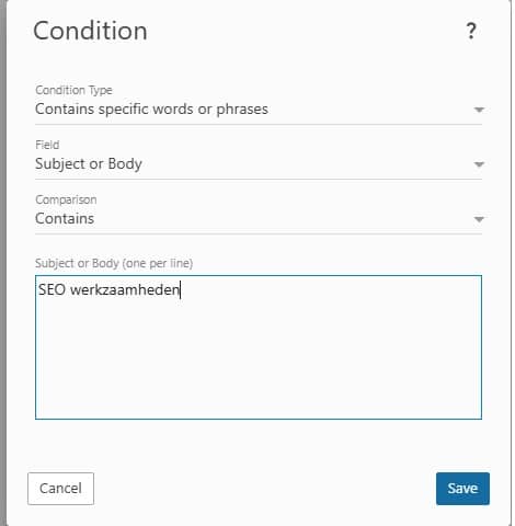 Content Filtering regels aanmaken