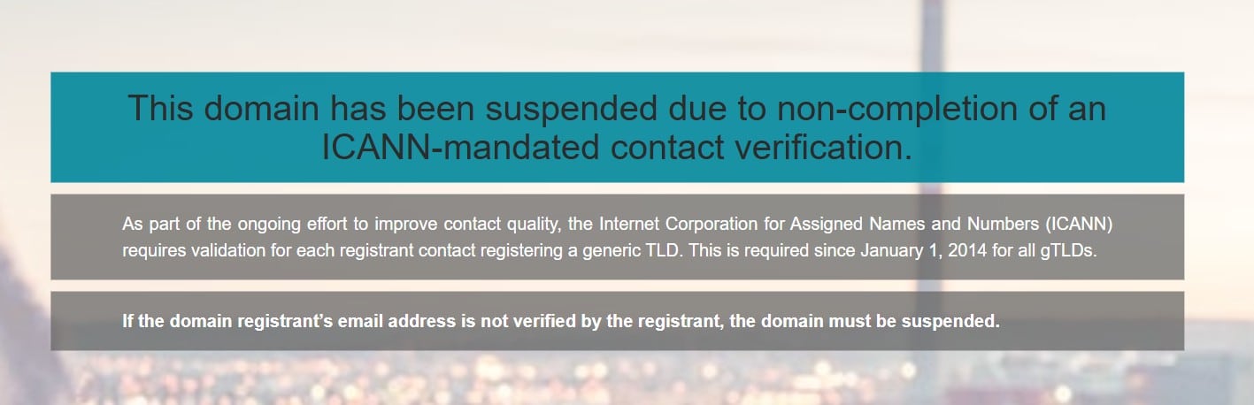 Domain Suspension - Registrant Information Verification Failure