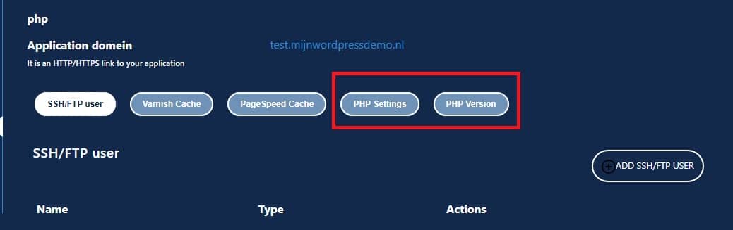 PHP versie instellen en instellingen beheren