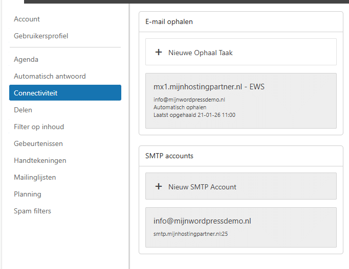 Meerdere email adressen ophalen binnen de webmail