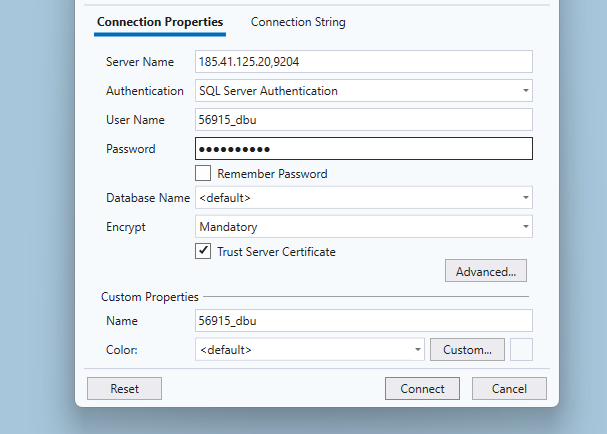 Hoe maak ik via MS management studio verbinding met mijn database?