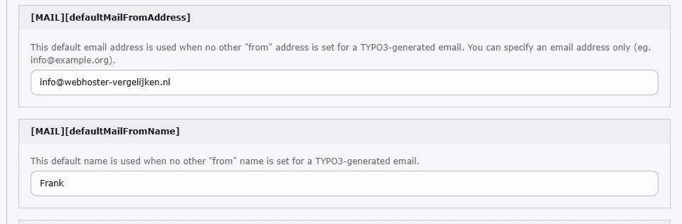 SMTP instellingen voor TYPO3