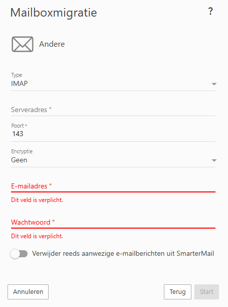 Mail importeren via de webmail
