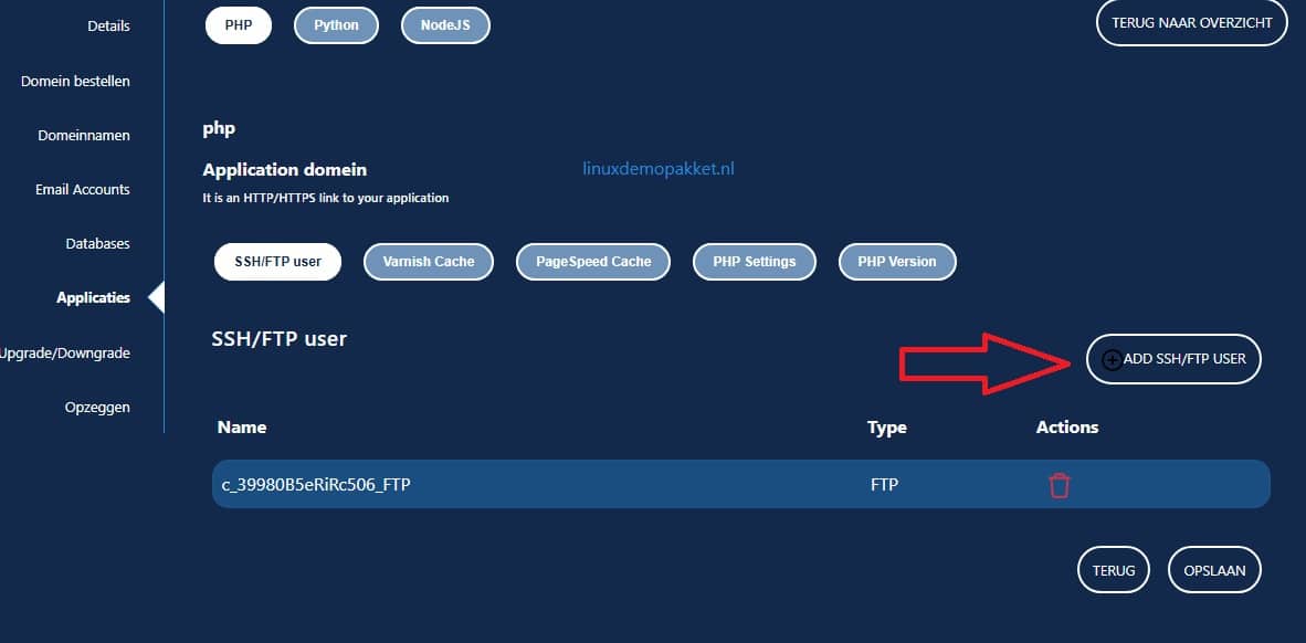 FTP en SSH account aanmaken