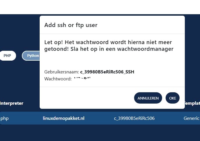FTP en SSH account aanmaken