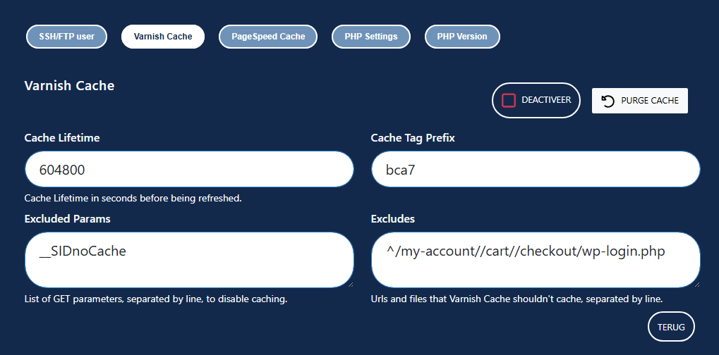 Varnish en PageSpeed Caching activeren