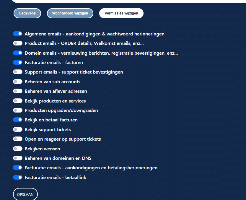 Subaccounts voor het klantenpanel beheren
