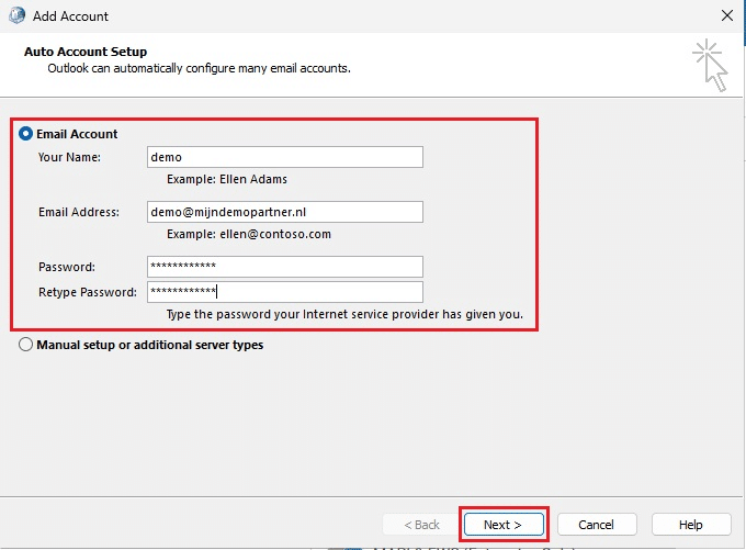 Hosted Exchange instellen binnen klassiek Outlook