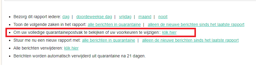 Individuele email beheren binnen de SPAM filtering