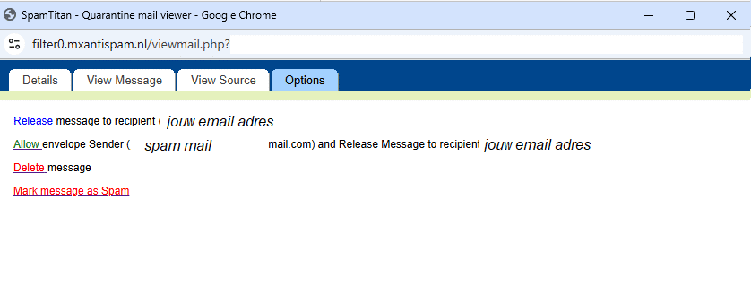 Individuele email beheren binnen de SPAM filtering