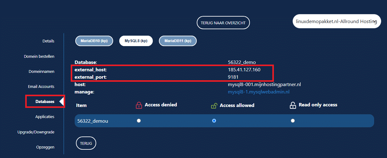 Kan ik mijn MySQL database extern benaderen?