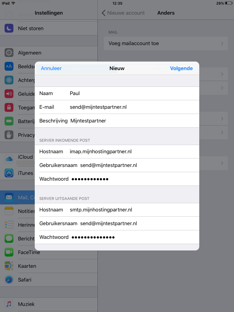 Email instellen - iOS 9 iPad/iPhone