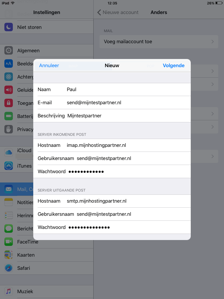 Email instellen - IOS 9 iPad/iPhone