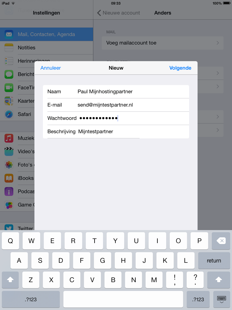 Email instellen - iOS 8 iPad / iPhone