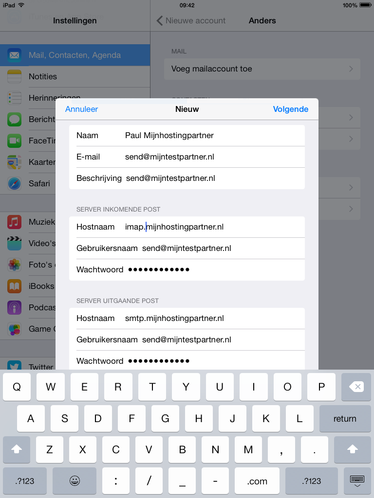 Email instellen - iOS 8 iPad / iPhone