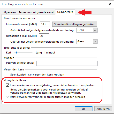Outlook 2016 - bug IMAP mail verwijderen