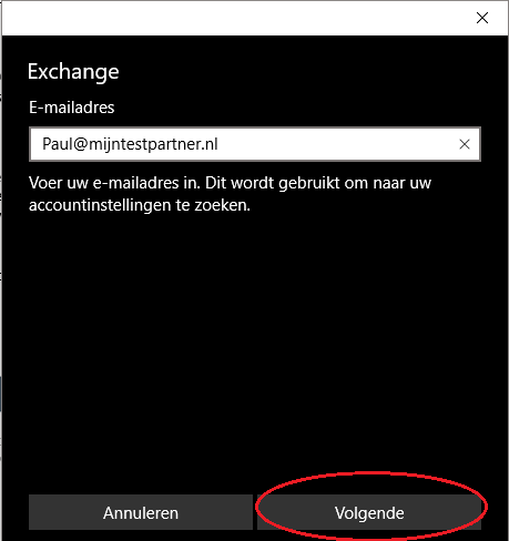 Hosted Exchange instellen in Windows 10