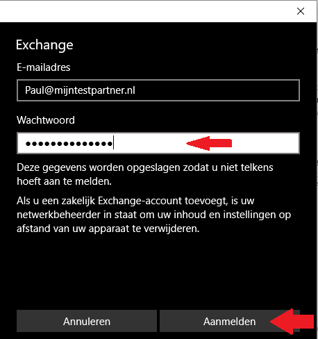 Hosted Exchange instellen in Windows 10