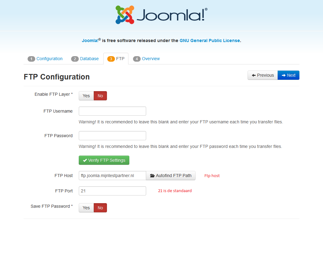 Installieren von Joomla von der Joomla-Site aus 