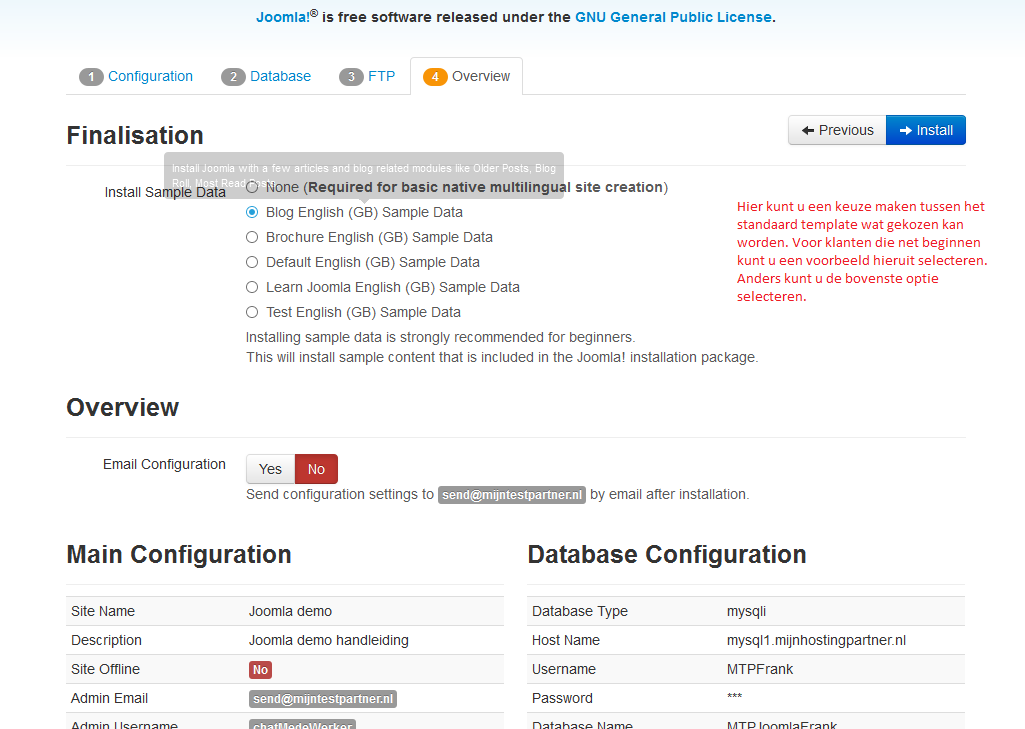 Installieren von Joomla von der Joomla-Site aus 