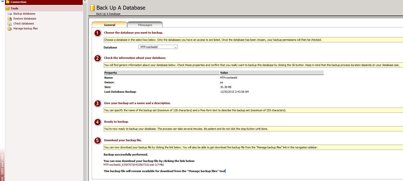 Restoren / backuppen van een SQL 2012 Database