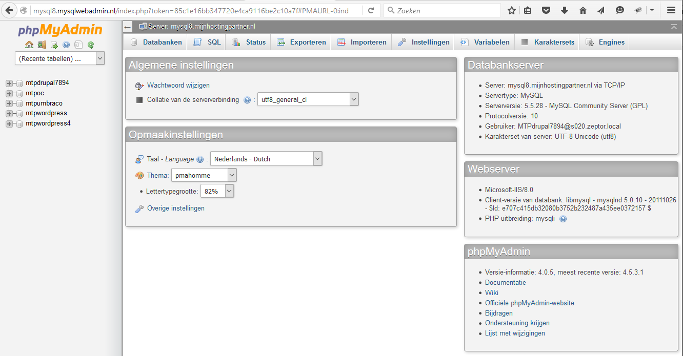 MySQL databases beheren phpmyadmin 2