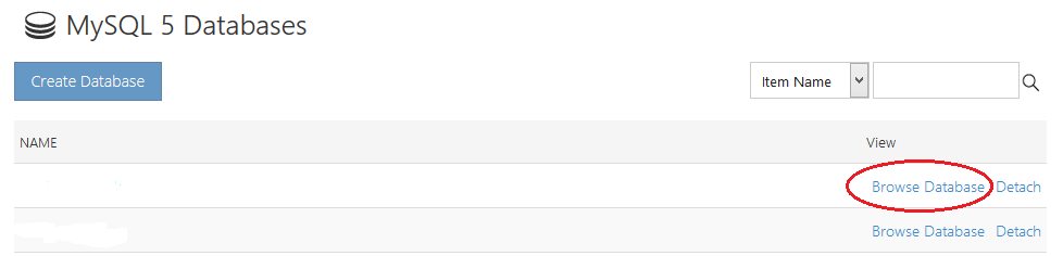 MySQL database beheren control panel