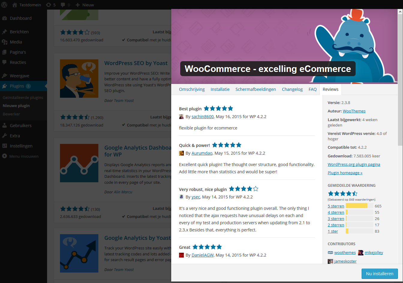 WooCommerce installatie binnen de Wordpress admin