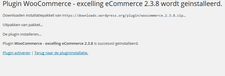 WooCommerce installatie binnen de Wordpress admin